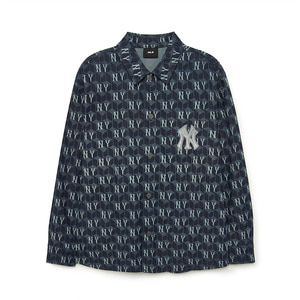 MLB Korea Cube Monogram Print Denim Short Sleeve Shirt NY Yankees Sky Blue